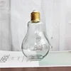 Ice cold drink glass bottle 400ml light bulb bottle glass for juice with golden lid and straw