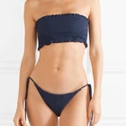 Private label bikini swimwear fashion show sexy hot micro shirred bandeau bikini with ruffles 2019