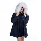 parka coat fur hooded trim mink fox fur jacket outwear padded coat classic lining long half PN002