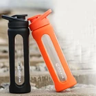 Partner America Water Bottle Fashion Portable Sports 600 ml Large Glass Water Bottle With Silicone Sleeve and Flip Top Lid