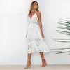 2019 Spring Summer Women White Lace Dresses Deep V Neck Strap Long Summer Dresses