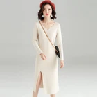 2019 Spring Fashion New Style V-neck Dress High Waist knee-length wrap Women Dress