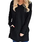 Women's Casual V-Neck Long Sleeves Pocket Solid Color Sweater Shirts Tunic Blouse Tops Women Long Tshirt