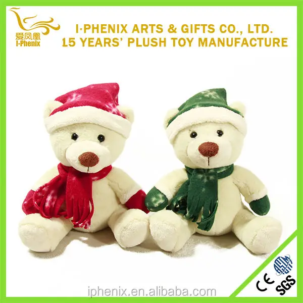 designed girl and boy sitting bear plush toys with cap and scraf