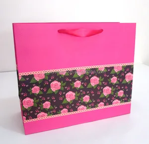 paper gift shopping bag with ribbon handle