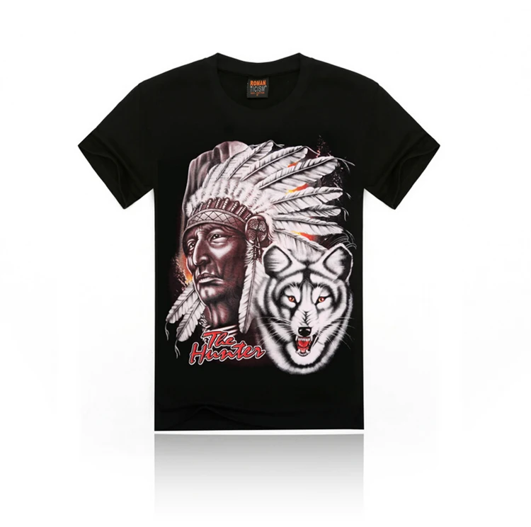 Free Shipping 2015 Fashion Men's Novelty Cotton The Inian Wolf 3D Printing T-shirt Whlesale Hot Sale Short 3D Tees For Men