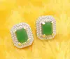 Genuine 925 Sterling Silver Green Emerald with White CZ Stud Earrings