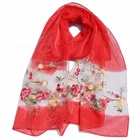 Fashion pure color light thin lace silk women scarves shawls with embroidery flowers