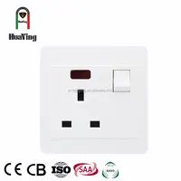 Uk power three wall flat plug sockets face plate british 13a 1 gang 3 pin switch socket with lamp