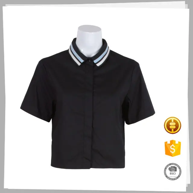 Cheap Comfortable short sleeve black formal shirt for women