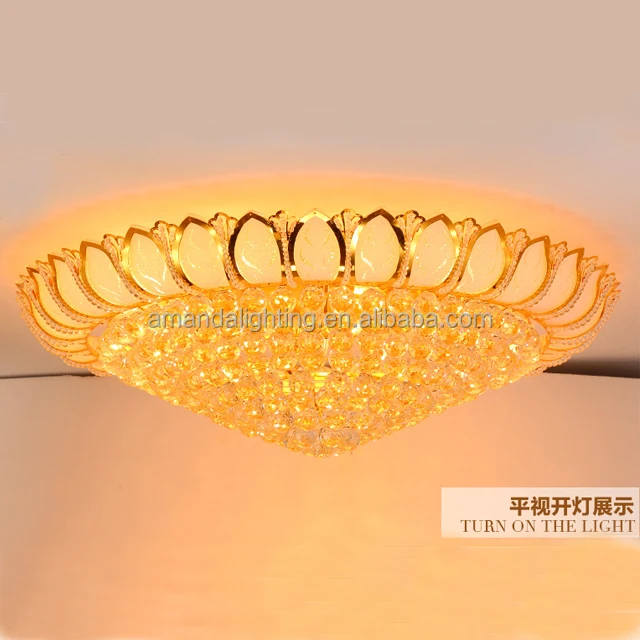 Classic Gold Glass Lotus Flower Ceiling Crystal Chandelier Light