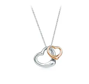 girlfriend fashion simple design double heart gold chain pendant