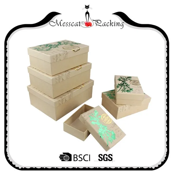 luxury design hot stamping kraft paper gift box with lid