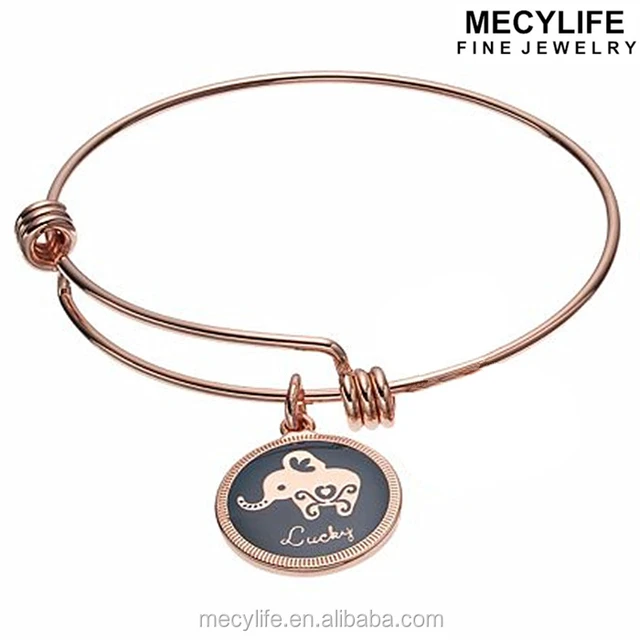 stainless steel expandable wire rose gold lucky elephant charm