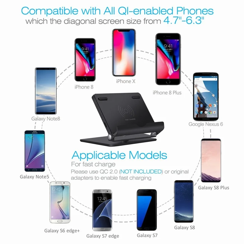 Portefeuille Fast Wireless Charger Stand Aluminum Universal Phone QI Wireless Charging for iPhone 8 X Plus Samsung Galaxy S8 S7 (8)