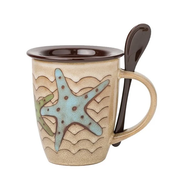 fun mugs ceramic coffee mug with lid and spoon tea cup mug gift