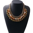 Pretty Gold Jewelry Exaggerated Alloy Turquoise Crystal Layered Pendant Bib Necklace