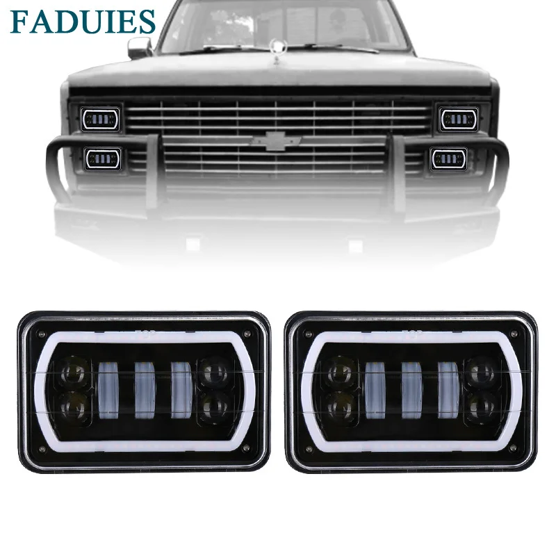 Off Road Truck 4psc 4x6 Led Headlights with DRLAmber Halo Seal Beam H4651 H4656 H6545 H4668 Replacement headlamp For Chevrolet  (3)