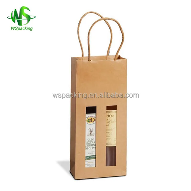promotional single wine bottle cheap kraft paper bag with window