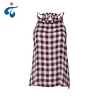 Cheap cute design summer rayon check sleeveless cute womens tops images ladies casual