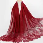 Wholesale Scarves T/R Cotton Women Lace Hijab Muslim Solid colors Scarf Hijab