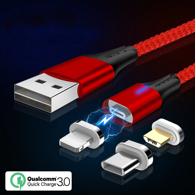 3 in 1 Magnetic Charger Cable Lighting Android Micro USB Type C 3A fast charging cable for Mobile Phone - ANKUX.COM