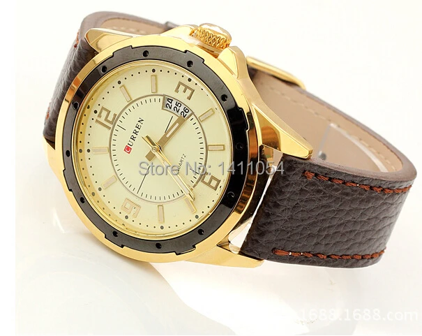 8124 Curren Brand Fashion Watch Men, Leather Strap Auto Date Japan Movement Quartz Watch Water Resistant