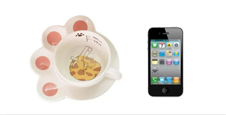 Personalized Cute cat coffee cups, Fashion cat ceramic cup with a dish