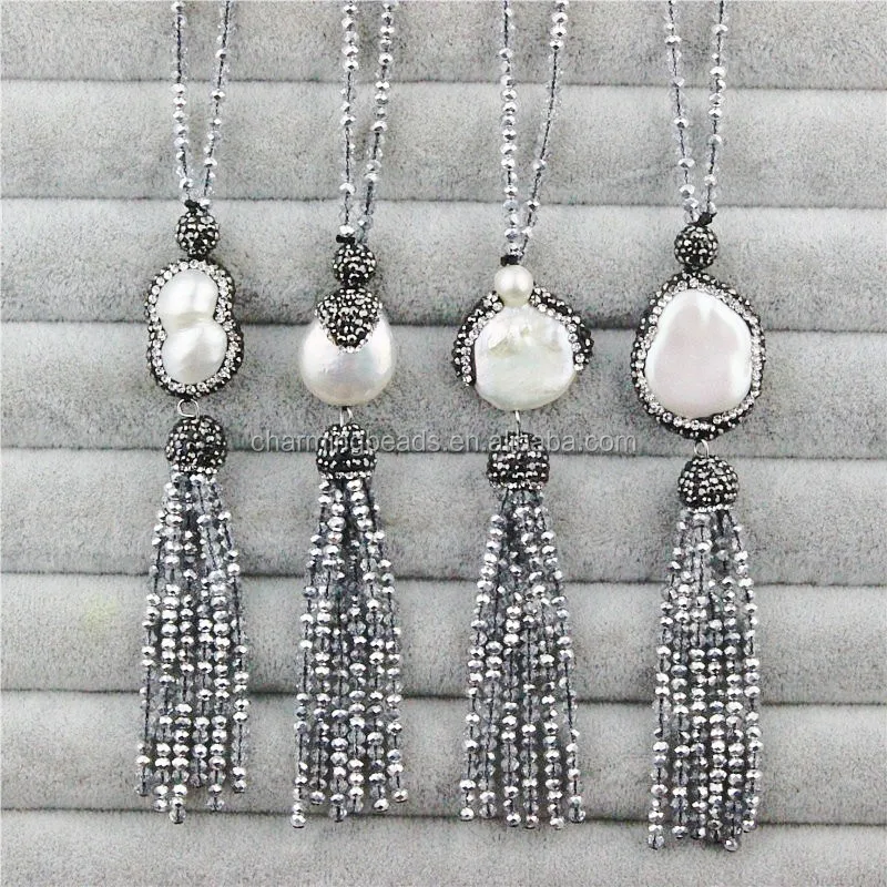 CH-JBN0129 handmade hematite bead necklace with pendants,fashion frewather pearl pendant necklace,wholesale necklace jewelry