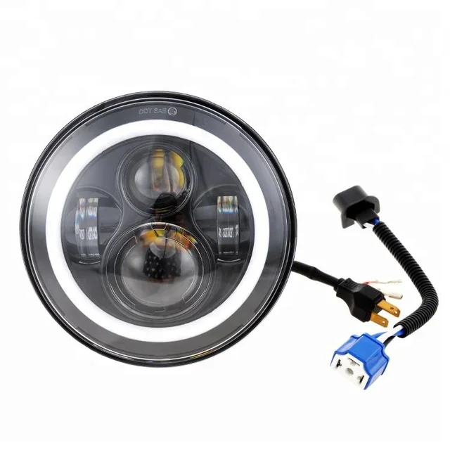 Car spare parts 4X4 motorcycle headlight 7 inch high low beam led light round black /chrome headlight for jeep