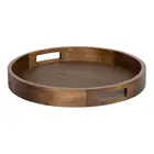 Wholesale Rustic Brown Large Round Walnut Wood Serving Food Tray with Handles