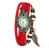 New Product Vogue Old Fashion Slim Leaf Pendant Leather Bracelet Lady Quartz Wrist Watch