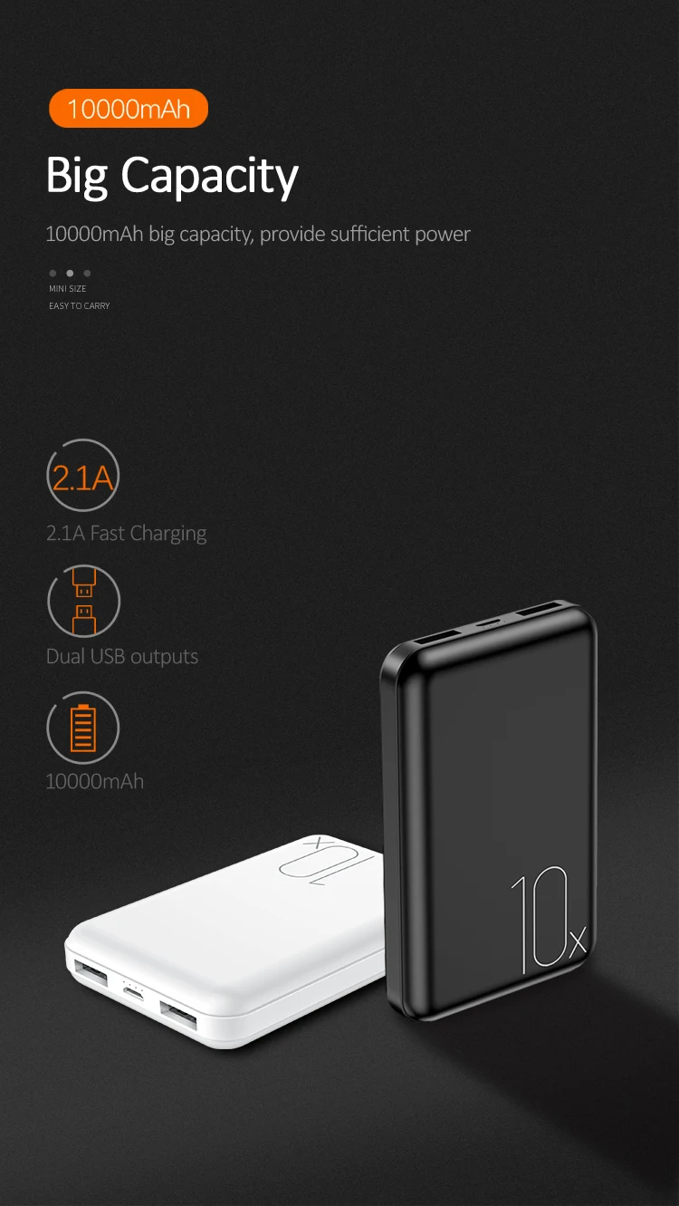 USAMS PB10 Dual USB Mini Fast Charging And Big Capacity Power Bank 10000mAh ABS+PC material - ANKUX.COM