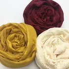 New style women grid hole muslim cotton head scarf rhinestone stamped glitter hijab