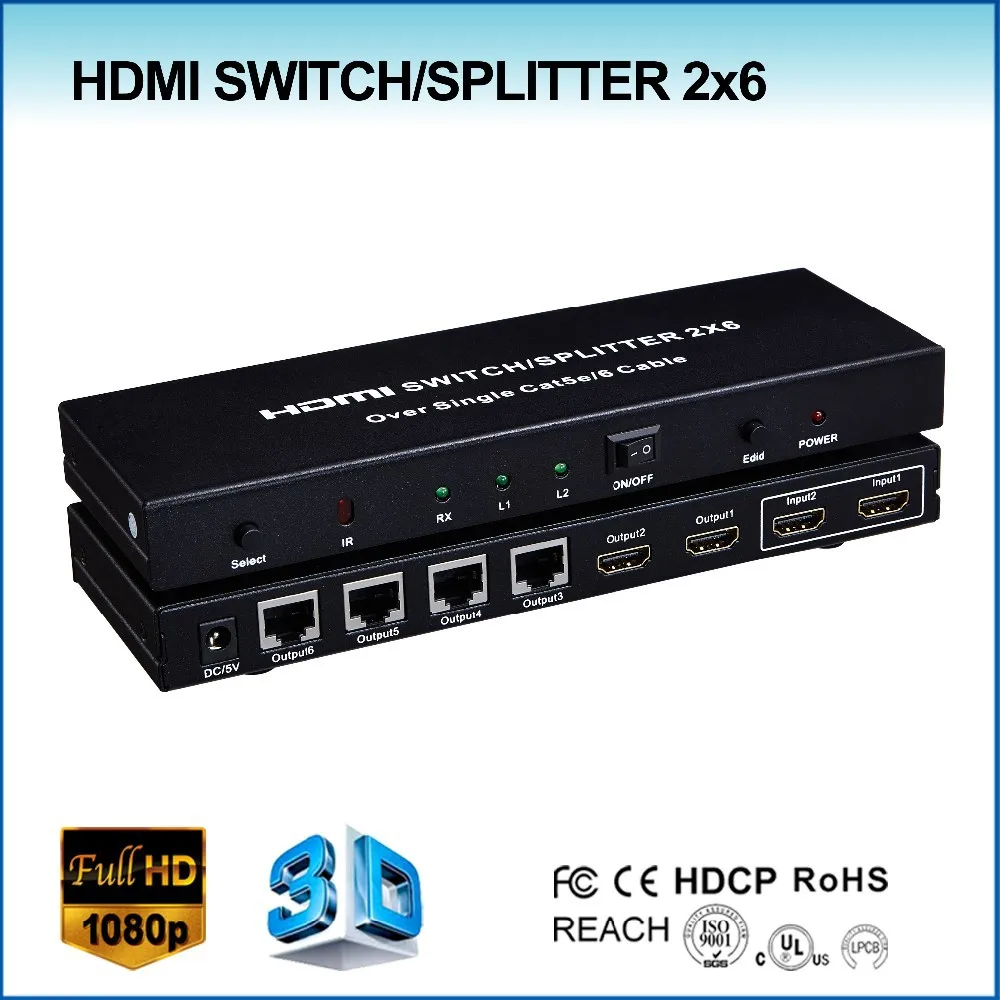 Hdmi Switch Splitter 2x6 Extender Via Singal Cat5e/6 Cable To 60m Buy