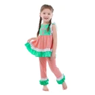 Smocked children clothing wholesale Easter girl ruffle outfit with belt