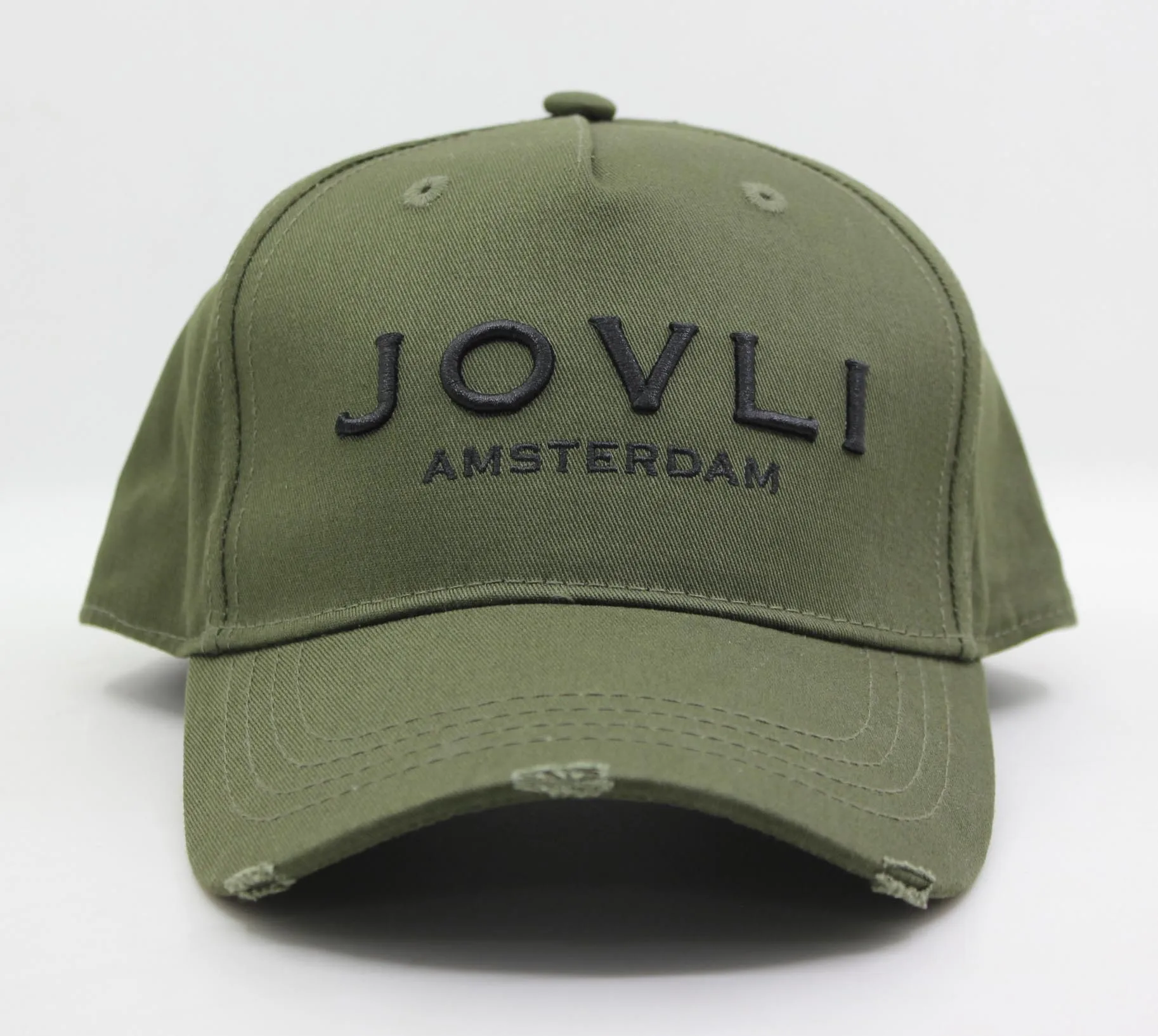 Five panel structured olive green baseball cap hat