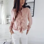 OEM KEYIDI Long Sleeve Ruffle V-neck lady blouse