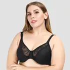 embroidered sexy net breathable Adult Women push up plus size Black Bra