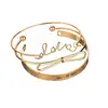 Fashionable 18K Gold Plated 3pcs Bangle Bracelet Set Letter Engraved Bowknot Love Cuff Bangle Set