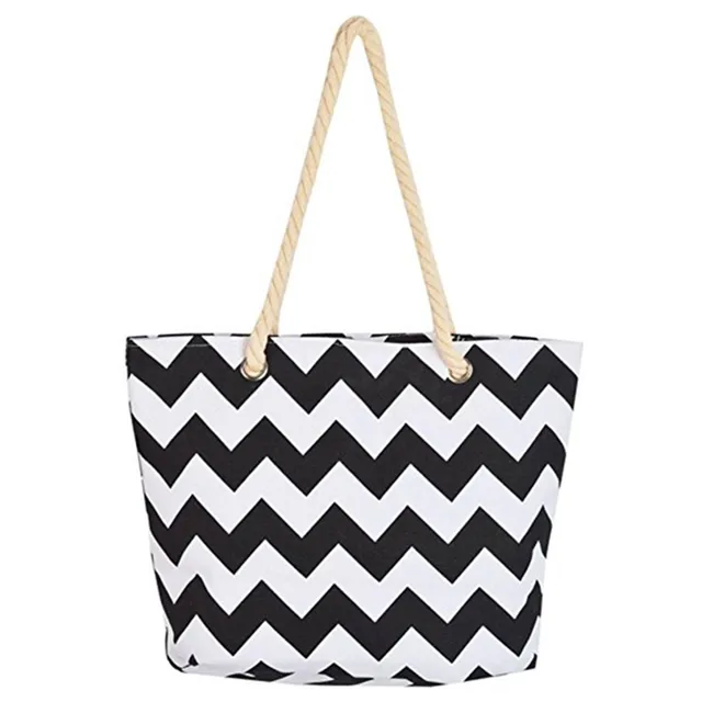 women handbag chevron canvas tote shoulder bag with cotton cord
