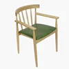 Wholesale modern solid wood relaxing chair with green leather cushion dining wood arm chair for restaurant