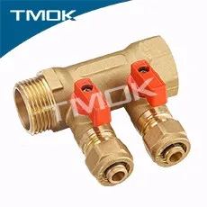 TMOK 3 way brass manifold for heating system with F/M thread