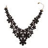Resin gemstone pave handmade crochet embroidery black lace flower necklace for women wholesale