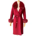 Mao Mao Fur Elegant Women Winter Woolen Handmade Korean Long Coat Fox Fur collar Women Double Breasted Wool Coat Women