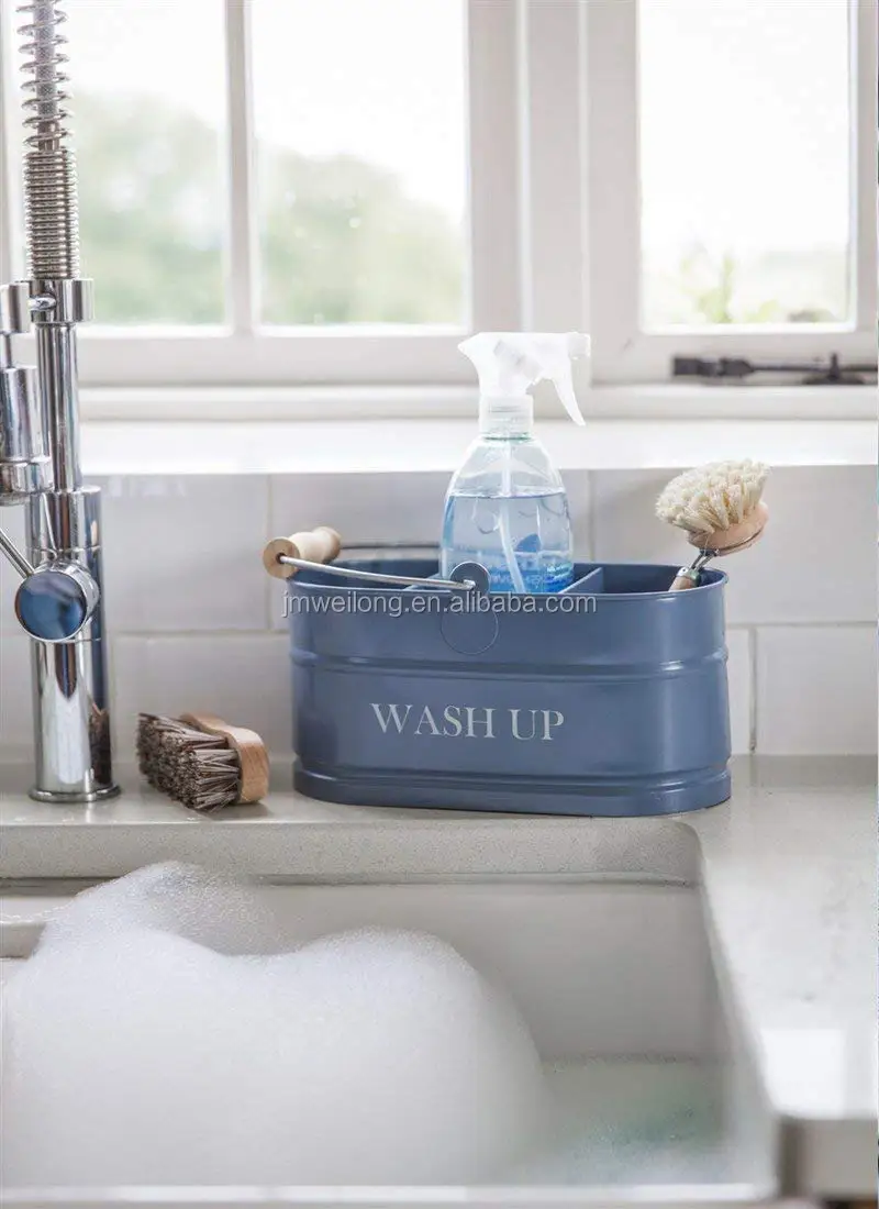 Kitchen Sink Blue Enamel Washing Up Sink Tidy Bucket Shabby Chic
