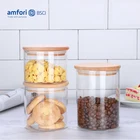 Clear Glass Canister Jar Container Set for Food Storage with Wood Lid, Kitchen glass storage jar wood lid
