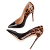 Fashion Women Leopard Patent Leather Pumps Pointed Toe 8-12cm Stiletto Ultra High Heel Sexy Ladies Party Shoes Size 34-43