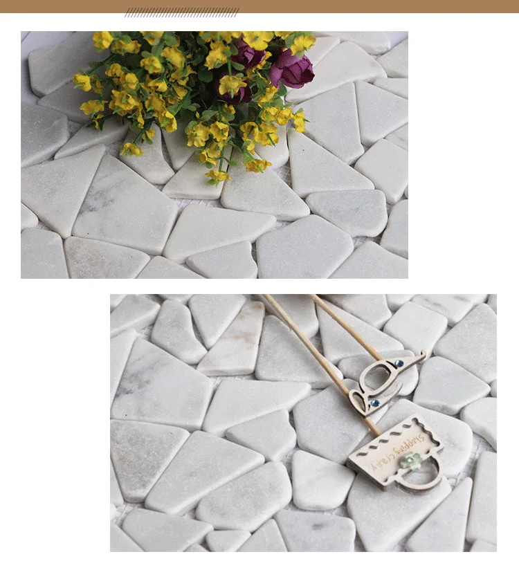 Black And White Carrara Broken Stone Marble Mosaic Tile 8mm Art Medallion