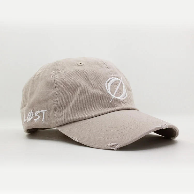 Custom 2018 fashion khaki distressed baseball cap dad hats embroidery